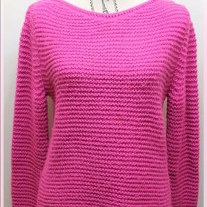 Zara Women Chunky Knit Sweater Fuchsia Pink Medium Boat Neck Oversized